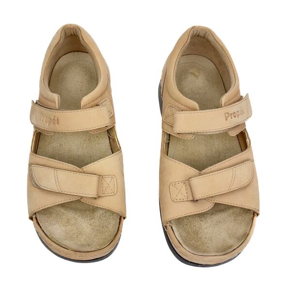 Propet Tan Suede Leather Padded Orthotic Sandals Sz 8 Wide Arch Support Comfort - Picture 4 of 16